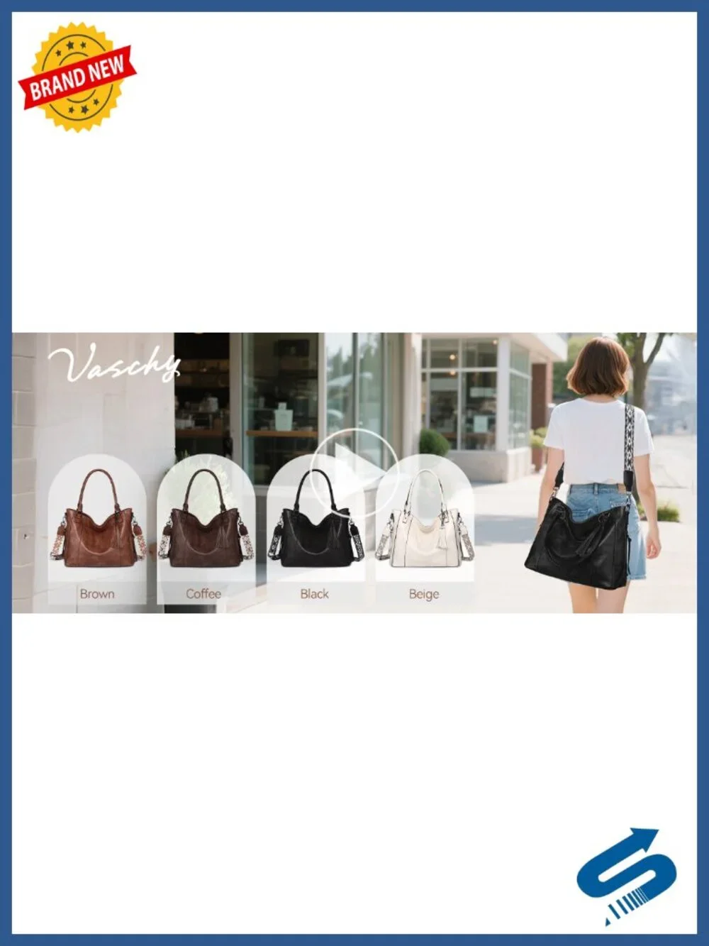 Faux Leather Hobo Bag with Zipper Guitar Strap - Roomy Tote Purse